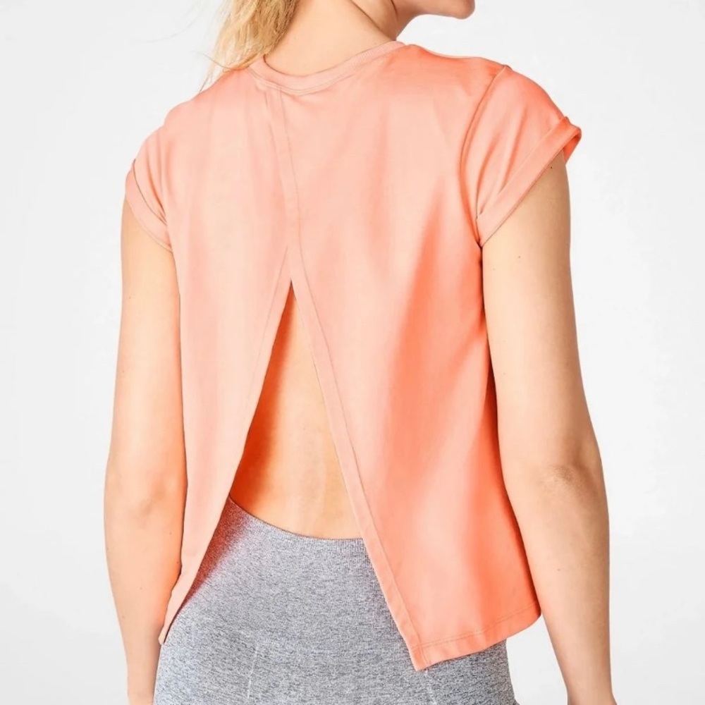 Fabletics Gia Seamless Tie Up Tee NEW, Peach, MEDIUM